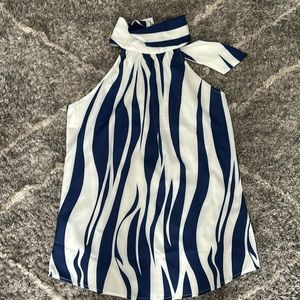 NWT Cabi Blue and White Silky Top